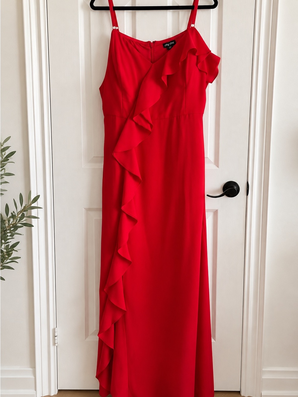 City Chic Vibrant Red Ruffle Maxi Dress